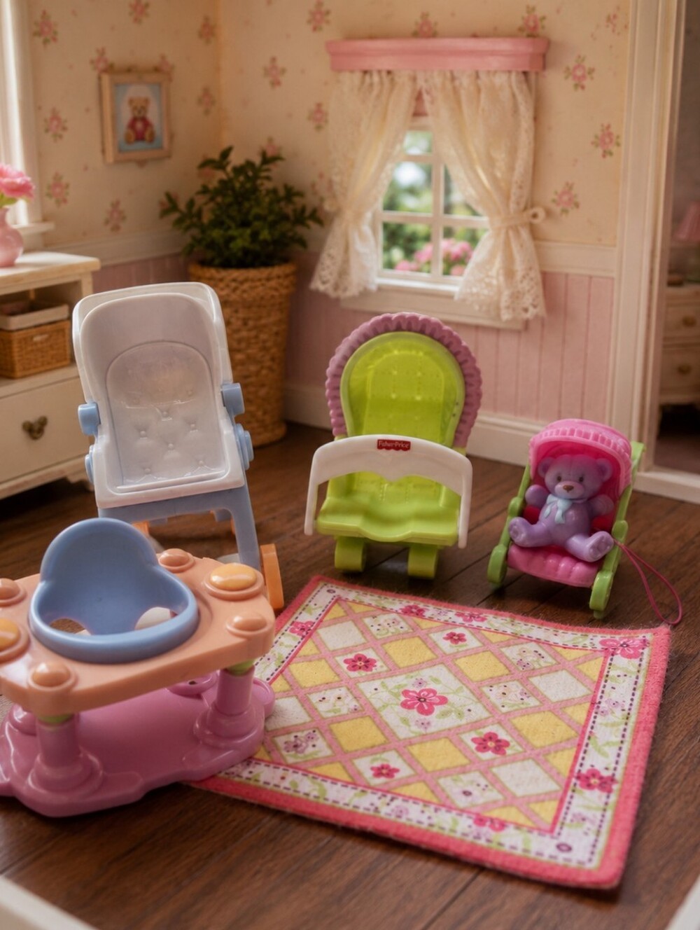 Fisher Price Loving Family Nursery Baby Furniture Lot High Chair Walker Rocker